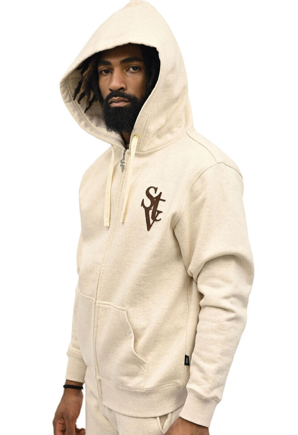 SI TU VEUX LOGO ZIP HOODIE - HEATHER OATMEAL - TV0091